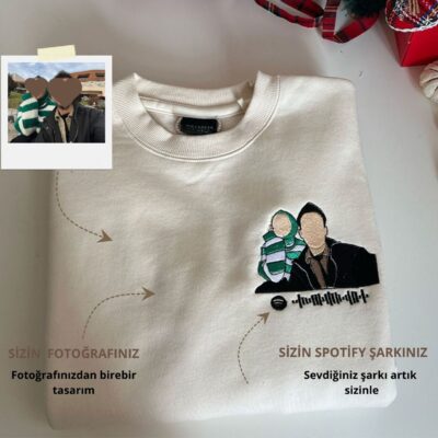 Fotoğraf ve Spotify Şarkı Nakış Hoodie – Kişiye Özel Hediye