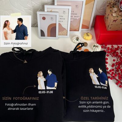 Kişiye Özel Fotoğraf ve Tarih Nakış Sweatshirt Hoodie