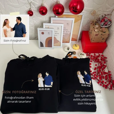 Kişiye Özel Fotoğraf ve Tarih Nakış Sweatshirt Hoodie