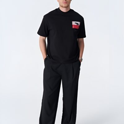 Gotik Tarz Karga Tişört  Siyah Oversize Nakış Baskılı