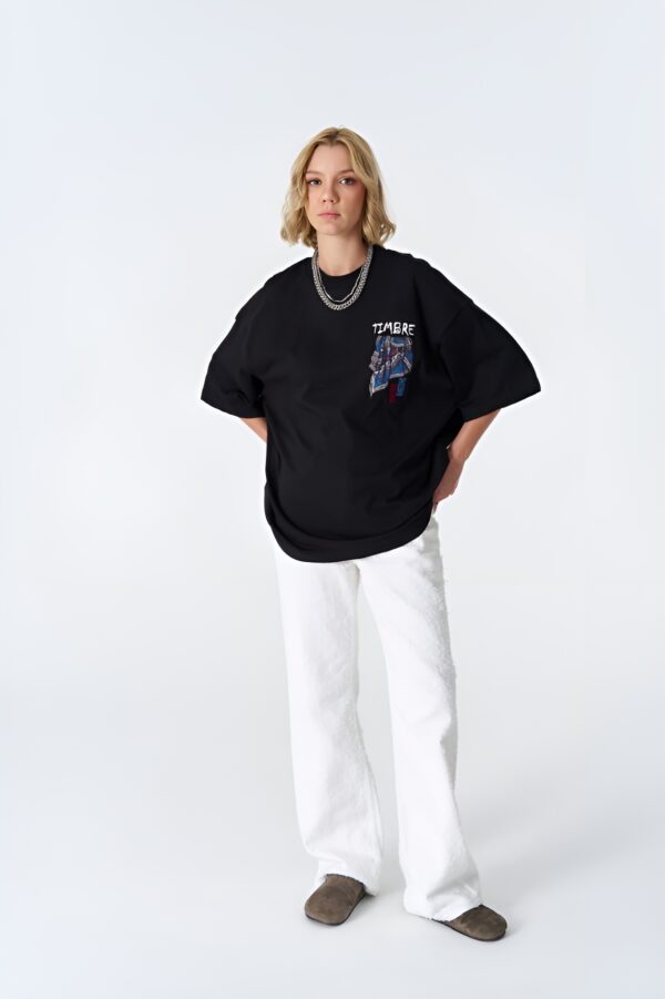 Timbre Mendil Desenli Unisex Siyah Oversize Tişört