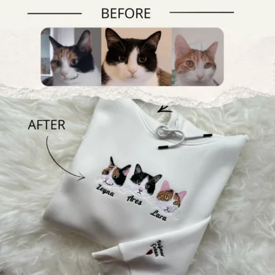 Üç Kedili Kişiye Özel Nakışlı Sweatshirt / Hoodie