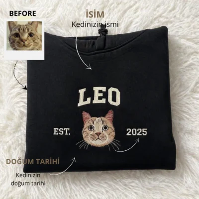 Kişiye Özel Evcil Hayvan Nakışlı Hoodie – İsim & Tarih