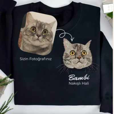 Kişiye Özel Baskılı Sweatshirt Evcil Hayvan  Nakışı